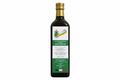 Bottle of olive oil with a gold cap on a white background
