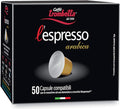 Box of Caffè Trombetta l'espresso arabica coffee capsules on a white background