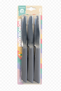 Set of six Inoxbonomi table knives featuring grey handles, stainless steel blades, and round tips.