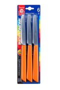Set of six Inoxbonomi table knives featuring orange handles, stainless steel blades, and round tips.
