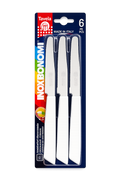 Set of six Inoxbonomi table knives featuring white handles, stainless steel blades, and round tips.