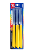 Set of six Inoxbonomi table knives featuring yellow handles, stainless steel blades, and round tips.
