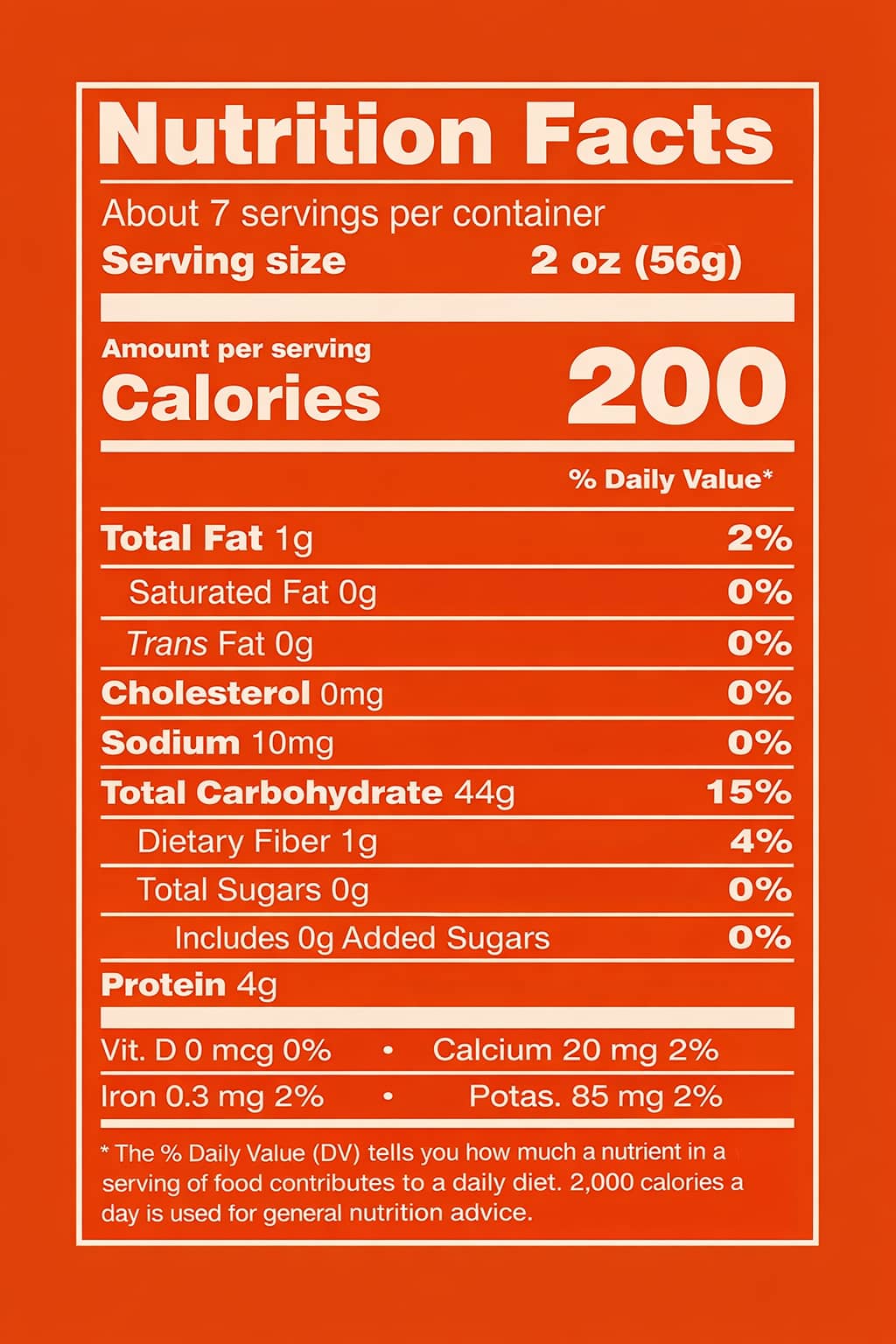 A digital graphic of a Nutrition Facts label on an orange background.