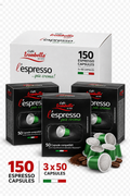 Caffè Trombetta L’Espresso pia crema espresso capsules, featuring one large box and three 50-count boxes.