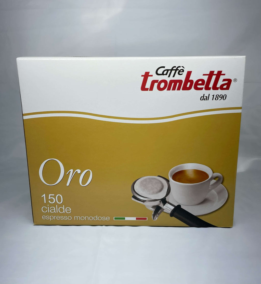 Box of Caffè Trombetta Oro espresso pods, 150 count.