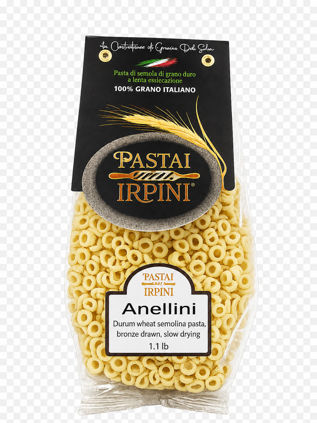 Packaged Anellini pasta with 'Pastai Irpini' branding