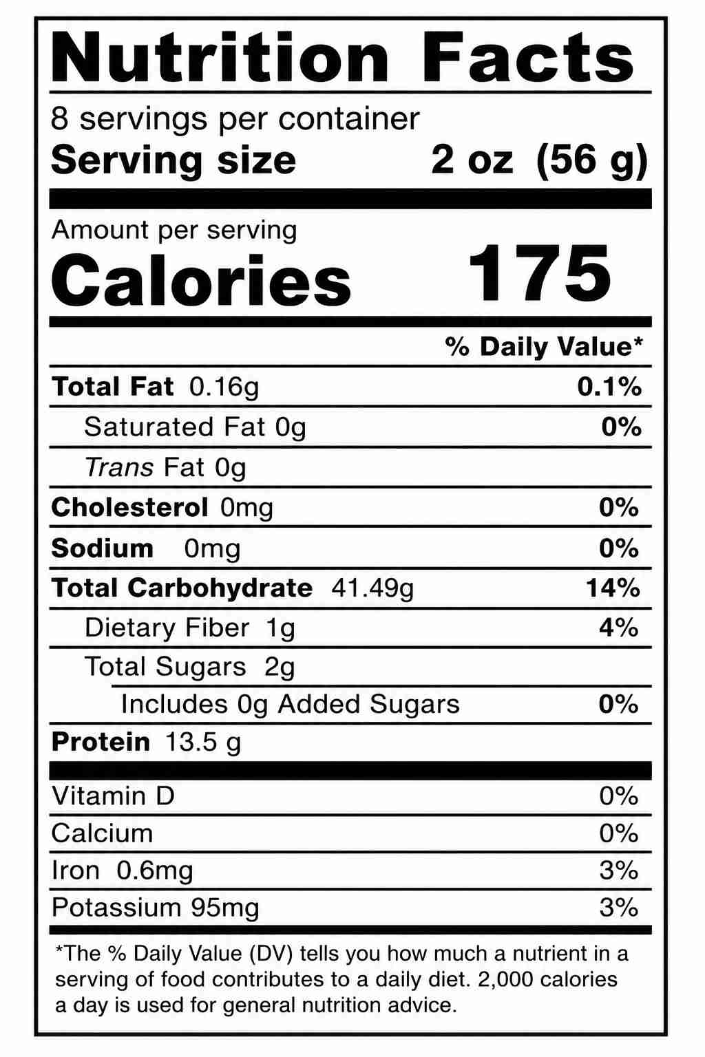 Nutrition facts label for pastai irpini pasta.